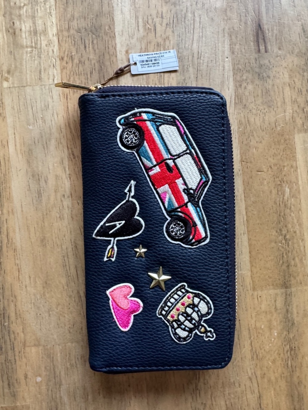 Kids Black Zip Wallet with Colorful Car & Patch Details